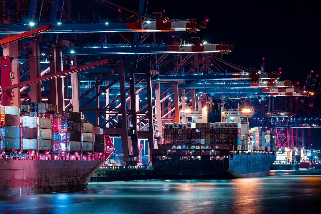Freight port at night